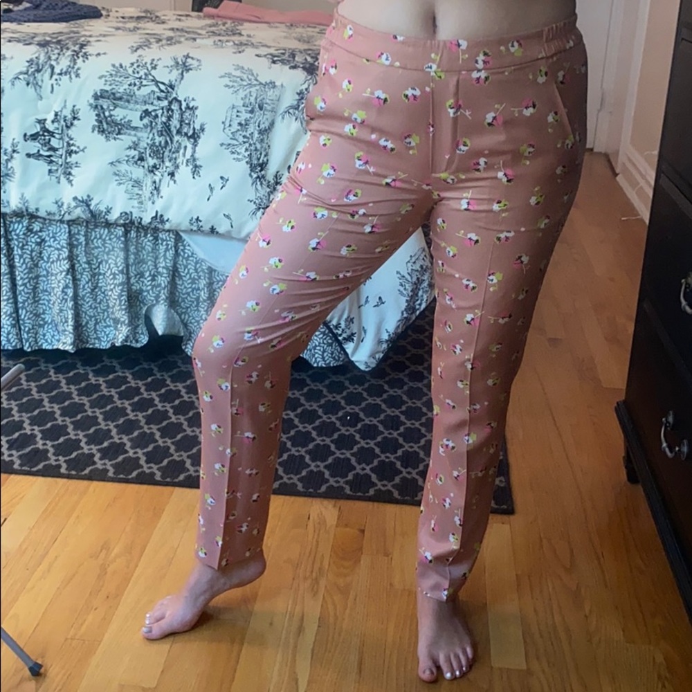Silky Blush Patterned Pants; Stretchy Waistband - image 2
